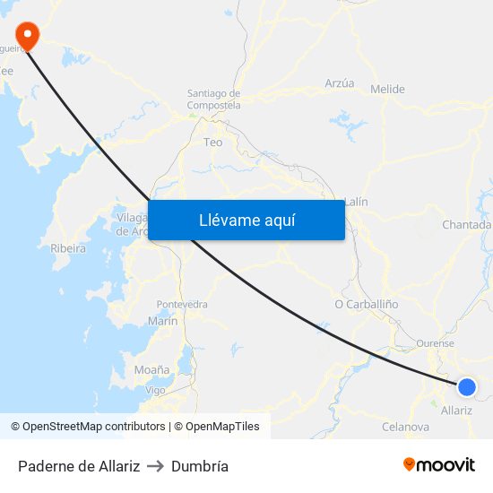 Paderne de Allariz to Dumbría map