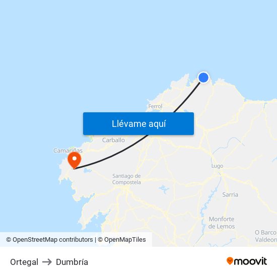 Ortegal to Dumbría map