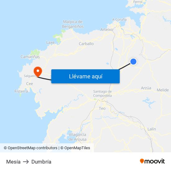 Mesía to Dumbría map
