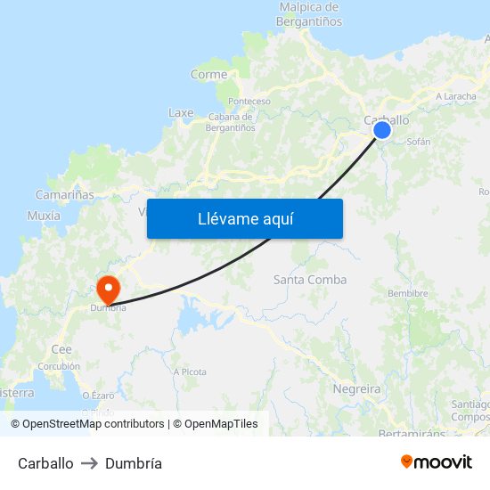 Carballo to Dumbría map