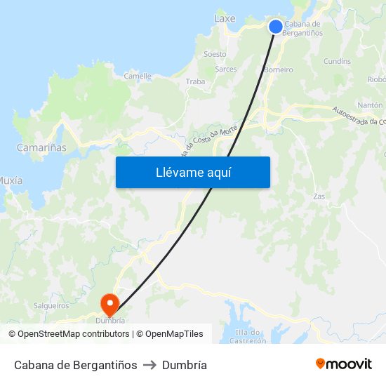 Cabana de Bergantiños to Dumbría map