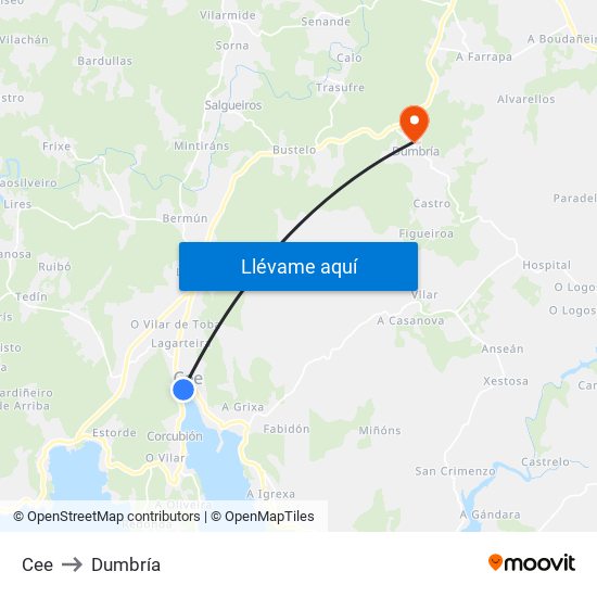 Cee to Dumbría map