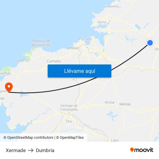 Xermade to Dumbría map