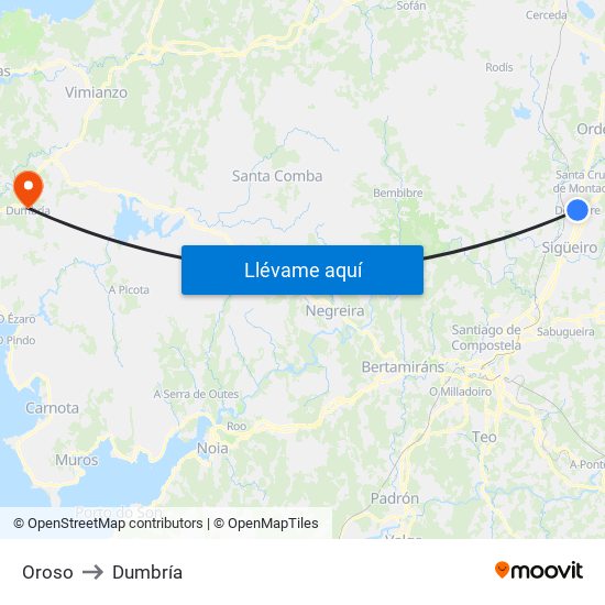 Oroso to Dumbría map