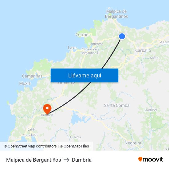 Malpica de Bergantiños to Dumbría map