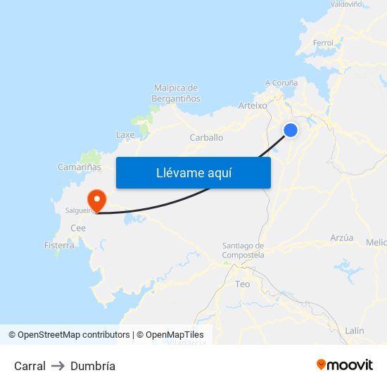 Carral to Dumbría map