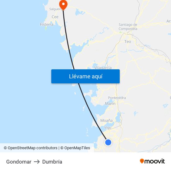 Gondomar to Dumbría map