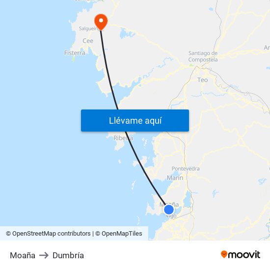Moaña to Dumbría map