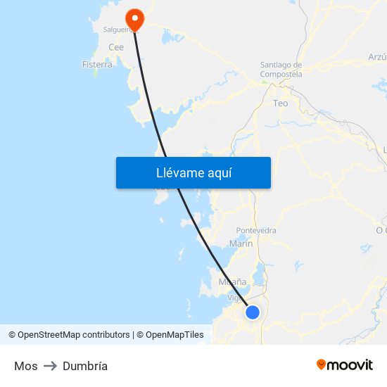 Mos to Dumbría map