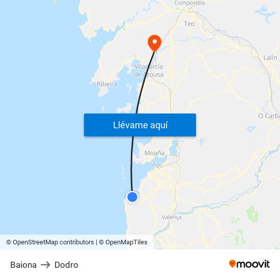 Baiona to Dodro map