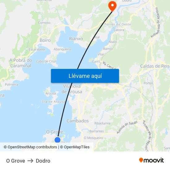 O Grove to Dodro map