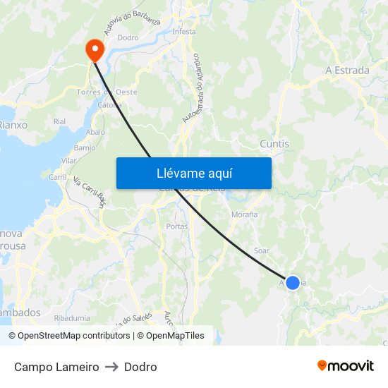 Campo Lameiro to Dodro map