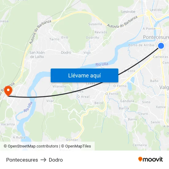 Pontecesures to Dodro map