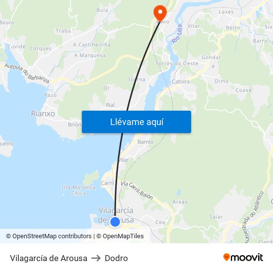 Vilagarcía de Arousa to Dodro map