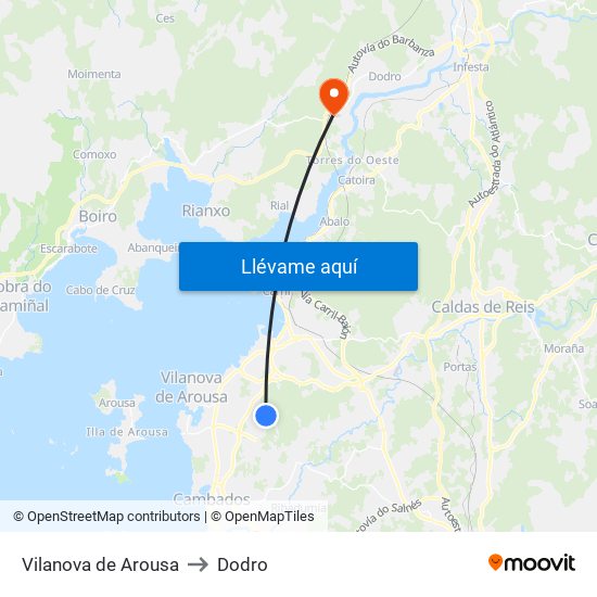 Vilanova de Arousa to Dodro map