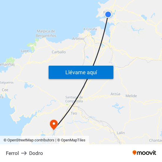 Ferrol to Dodro map