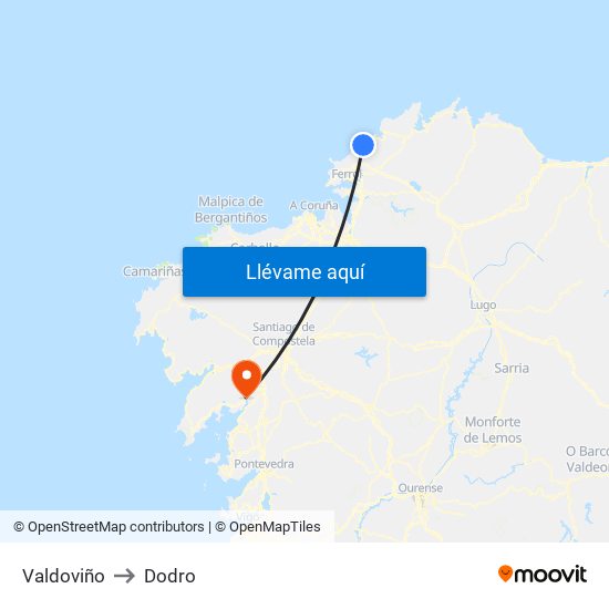 Valdoviño to Dodro map