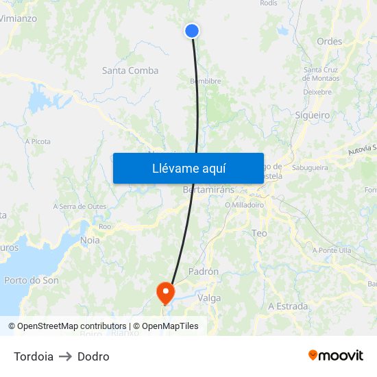 Tordoia to Dodro map