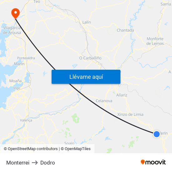 Monterrei to Dodro map