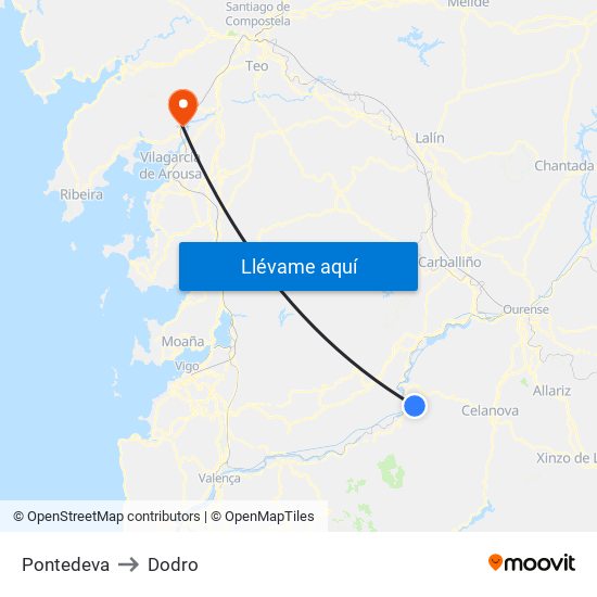 Pontedeva to Dodro map