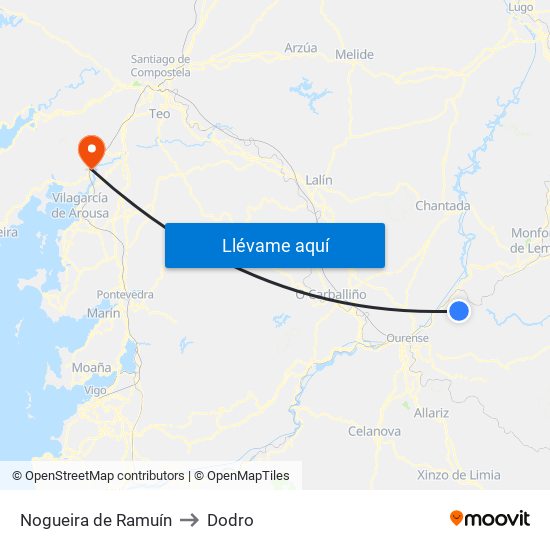 Nogueira de Ramuín to Dodro map
