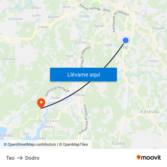 Teo to Dodro map