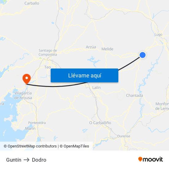 Guntín to Dodro map