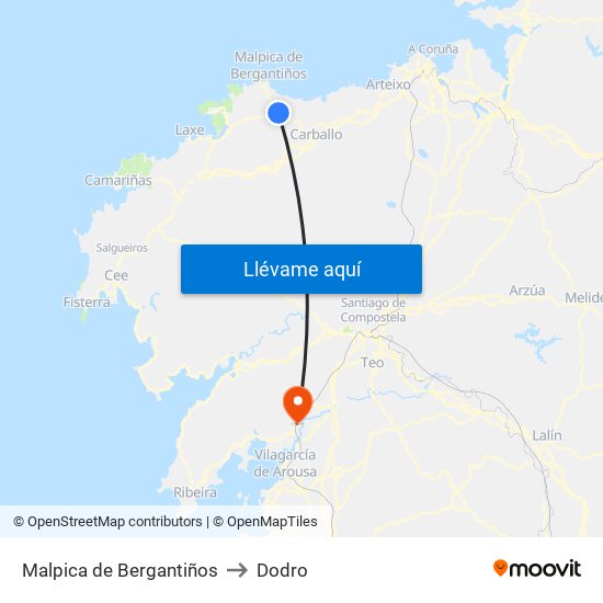 Malpica de Bergantiños to Dodro map