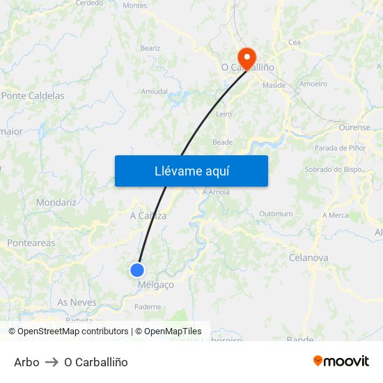 Arbo to O Carballiño map