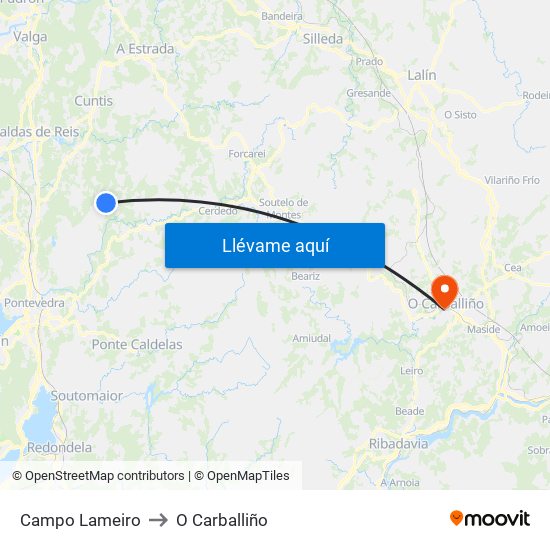 Campo Lameiro to O Carballiño map