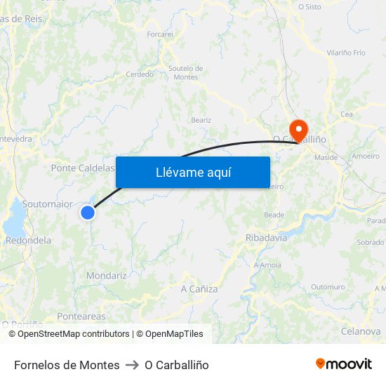 Fornelos de Montes to O Carballiño map