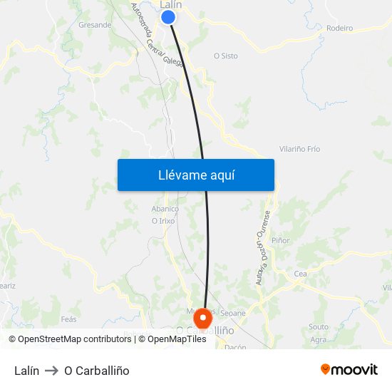 Lalín to O Carballiño map