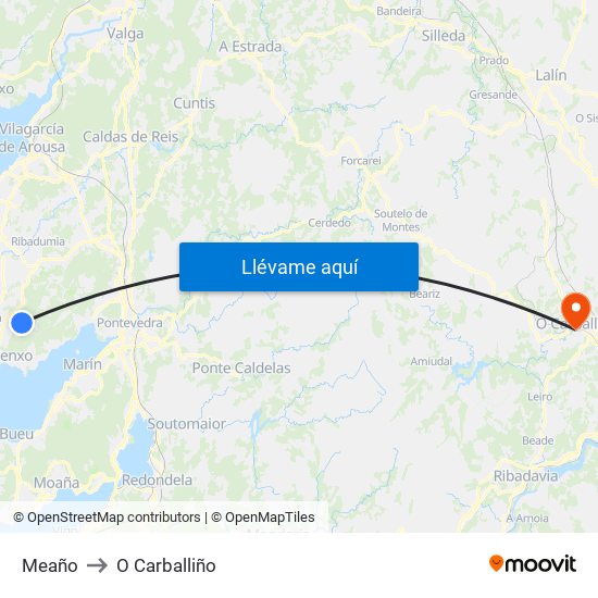 Meaño to O Carballiño map