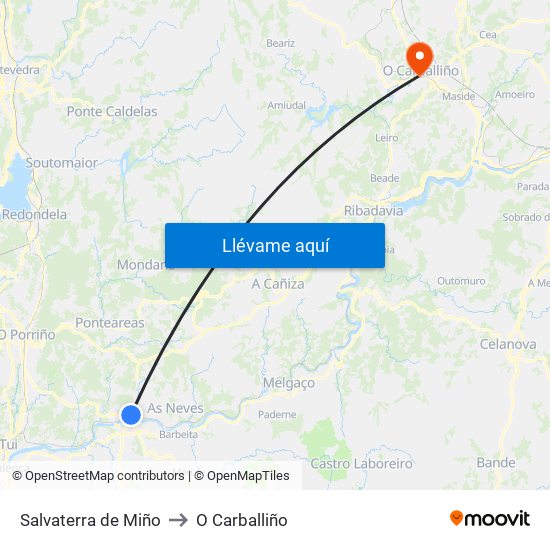Salvaterra de Miño to O Carballiño map