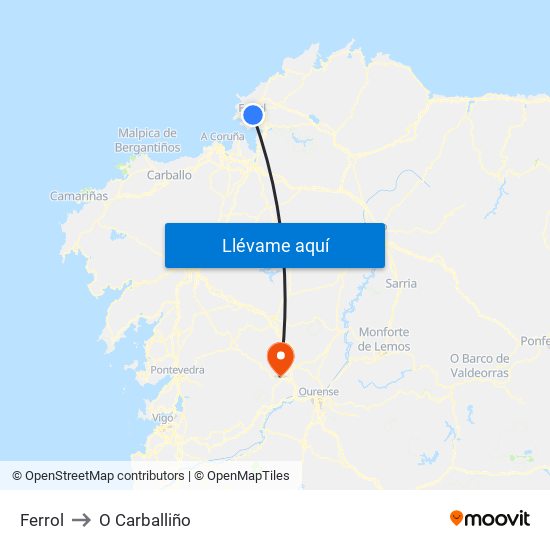 Ferrol to O Carballiño map
