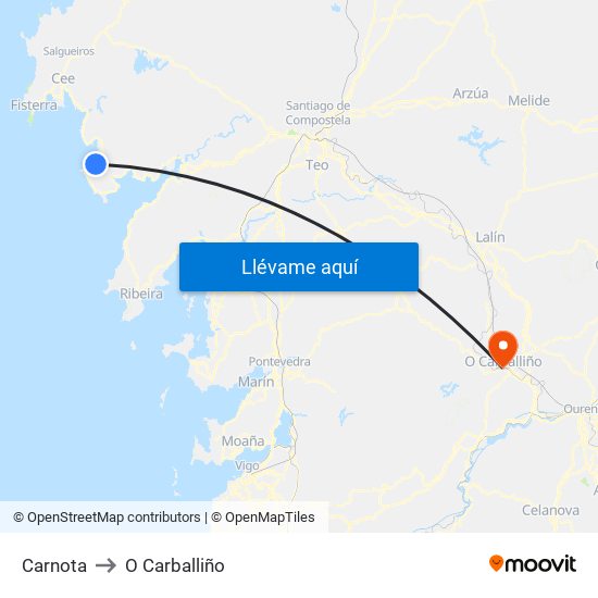 Carnota to O Carballiño map