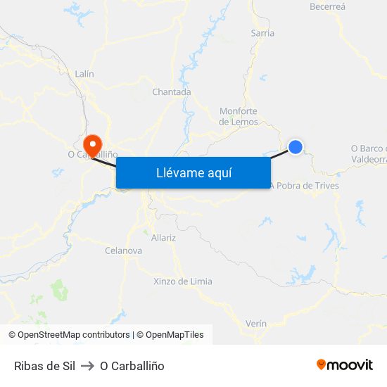 Ribas de Sil to O Carballiño map