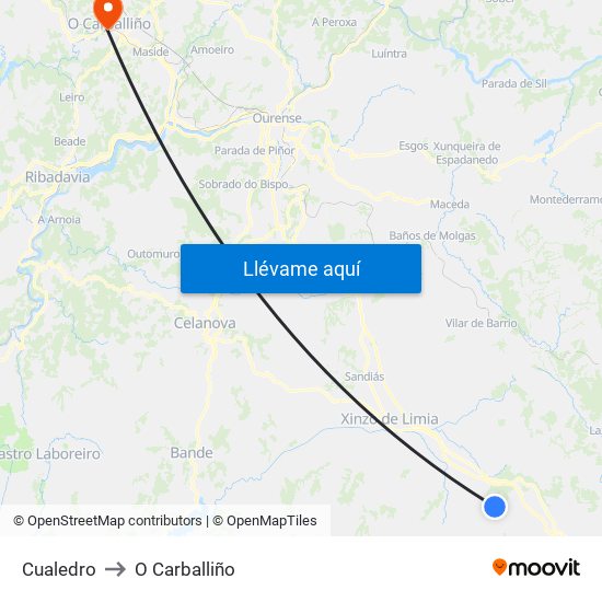 Cualedro to O Carballiño map