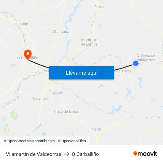 Vilamartín de Valdeorras to O Carballiño map