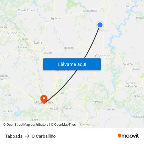 Taboada to O Carballiño map