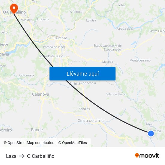 Laza to O Carballiño map