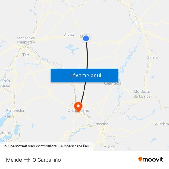 Melide to O Carballiño map