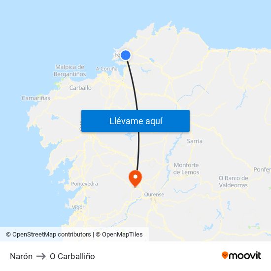 Narón to O Carballiño map