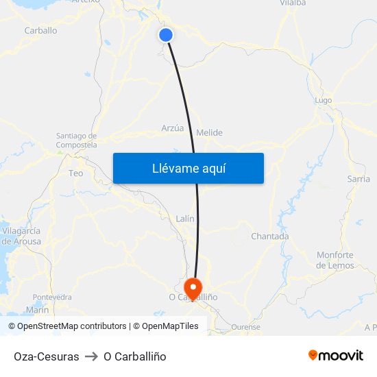 Oza-Cesuras to O Carballiño map