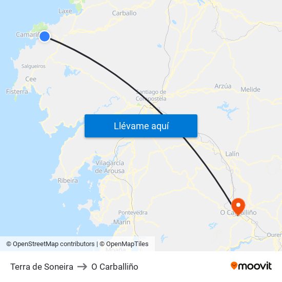 Terra de Soneira to O Carballiño map