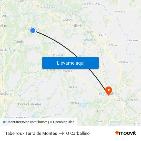 Tabeirós - Terra de Montes to O Carballiño map