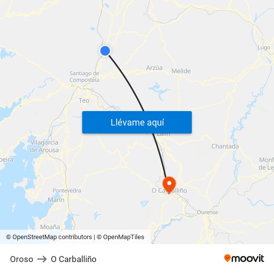 Oroso to O Carballiño map
