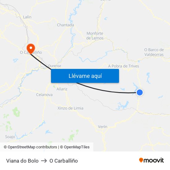 Viana do Bolo to O Carballiño map