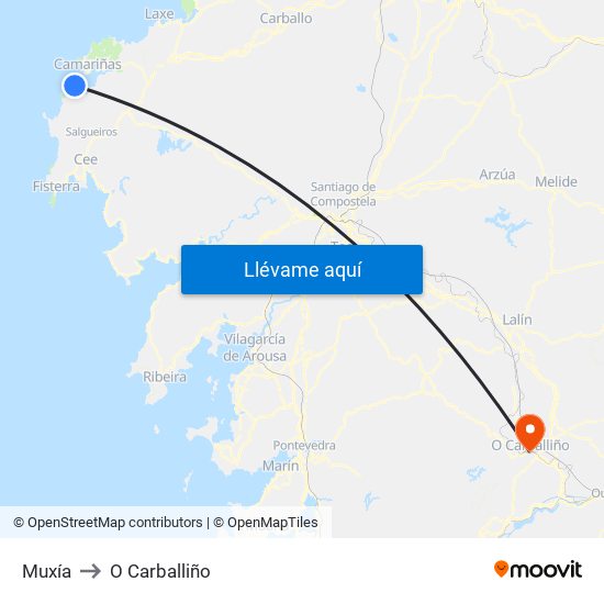 Muxía to O Carballiño map
