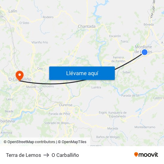 Terra de Lemos to O Carballiño map